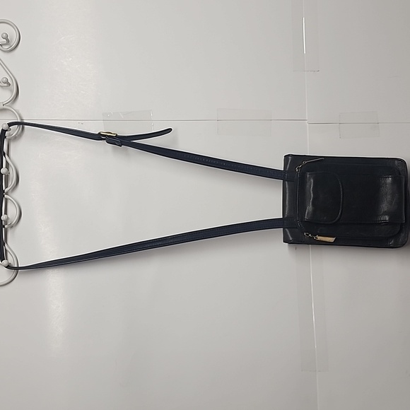 Tignanello Black Leather Quality Unisex Crossbody Messenger SaddleBag Long Strap - Picture 9 of 11